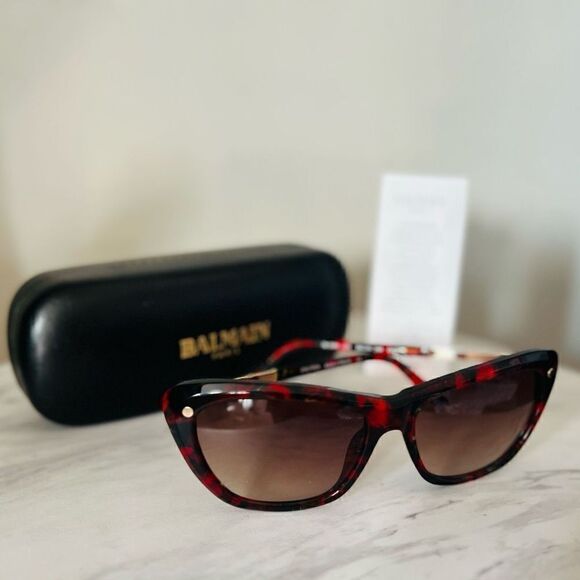 BALMAIN 56mm Modified Cat Eye Sunglasses, Polarized, Designer, Red Tortoise, NWT - Picture 4 of 17